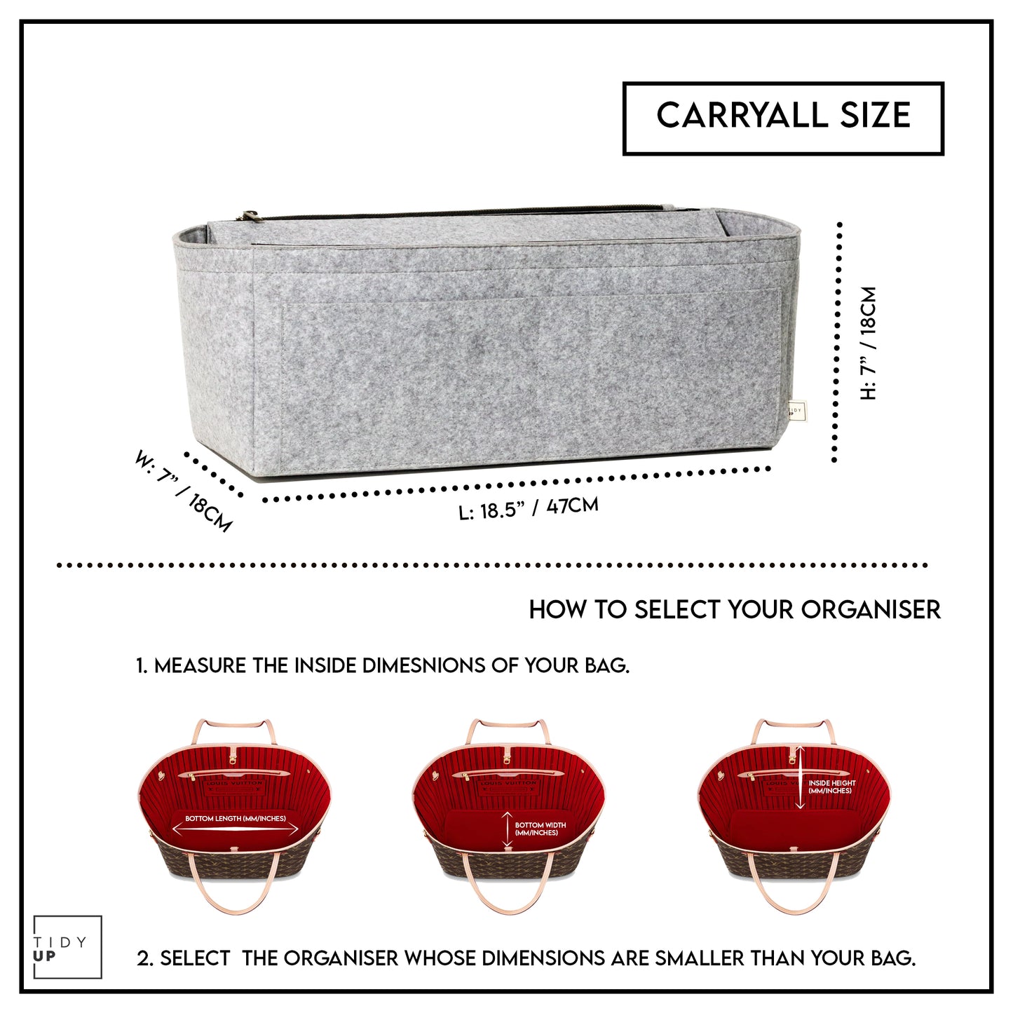 TidyUp CarryAll Bag Organiser Dimensions