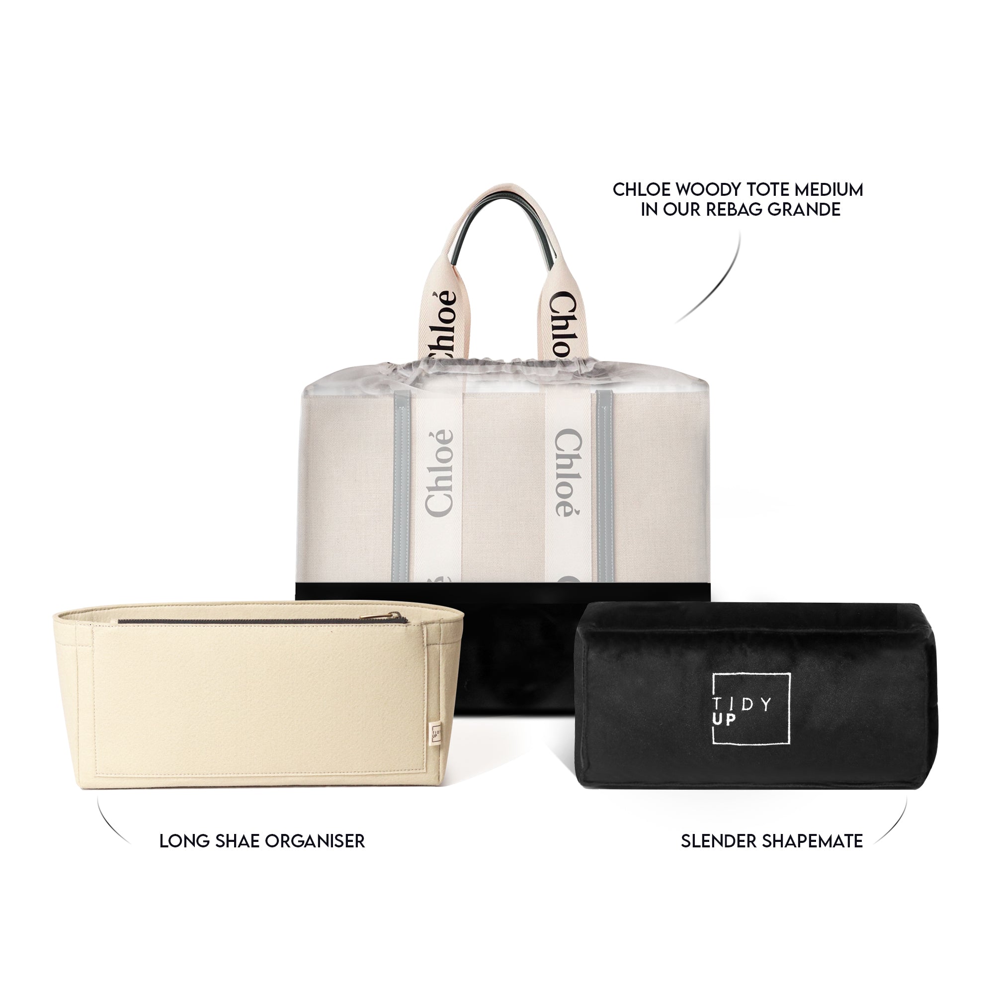 TidyUp Care Combo for Chloe Woody Tote | Felt Bag Organizer