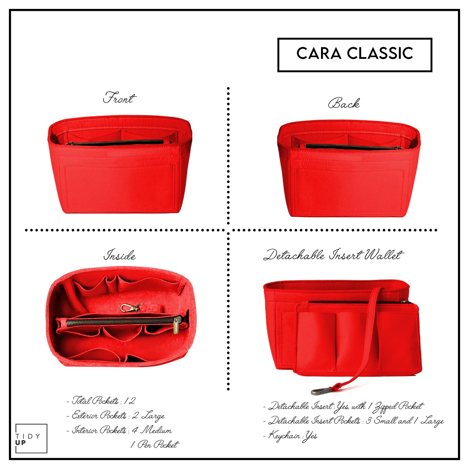 Cara Classic, Felt Bag Organiser with 12 Pockets