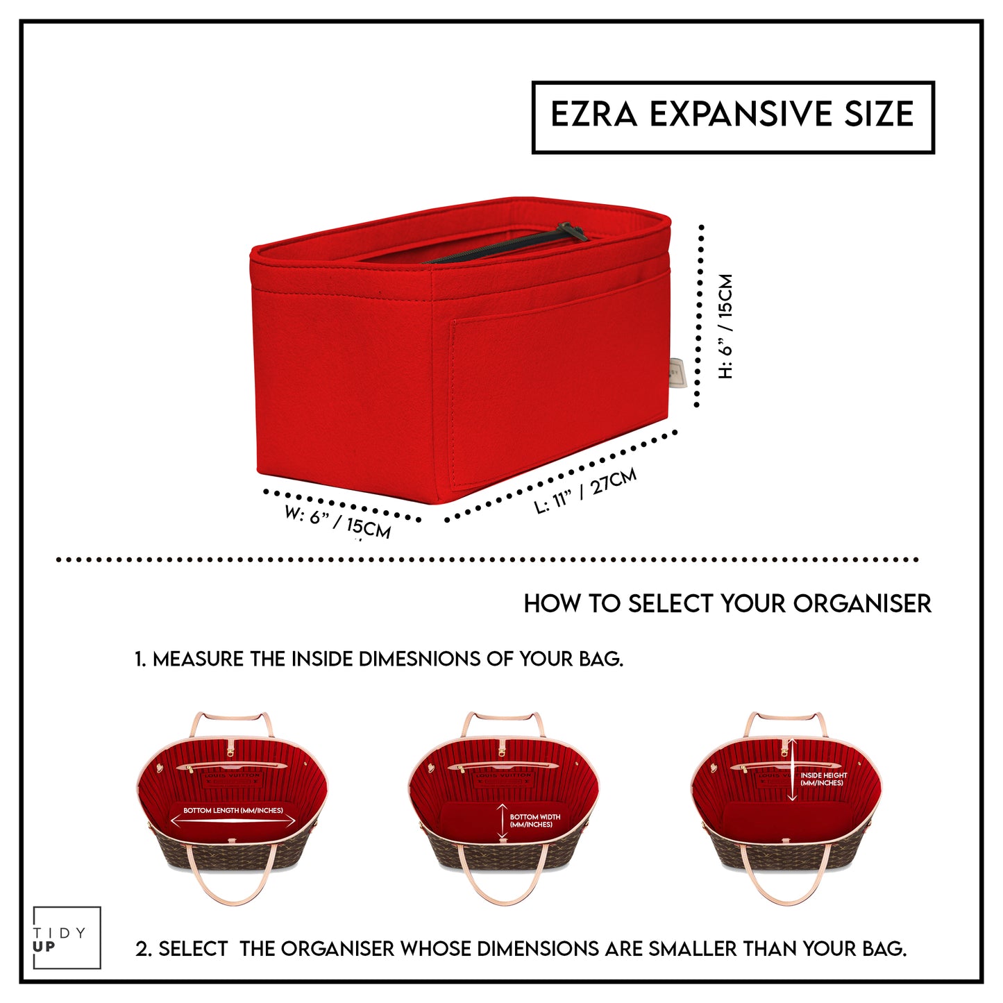 Ezra Expansive | Handbag Organiser | TidyUp Red / Loops