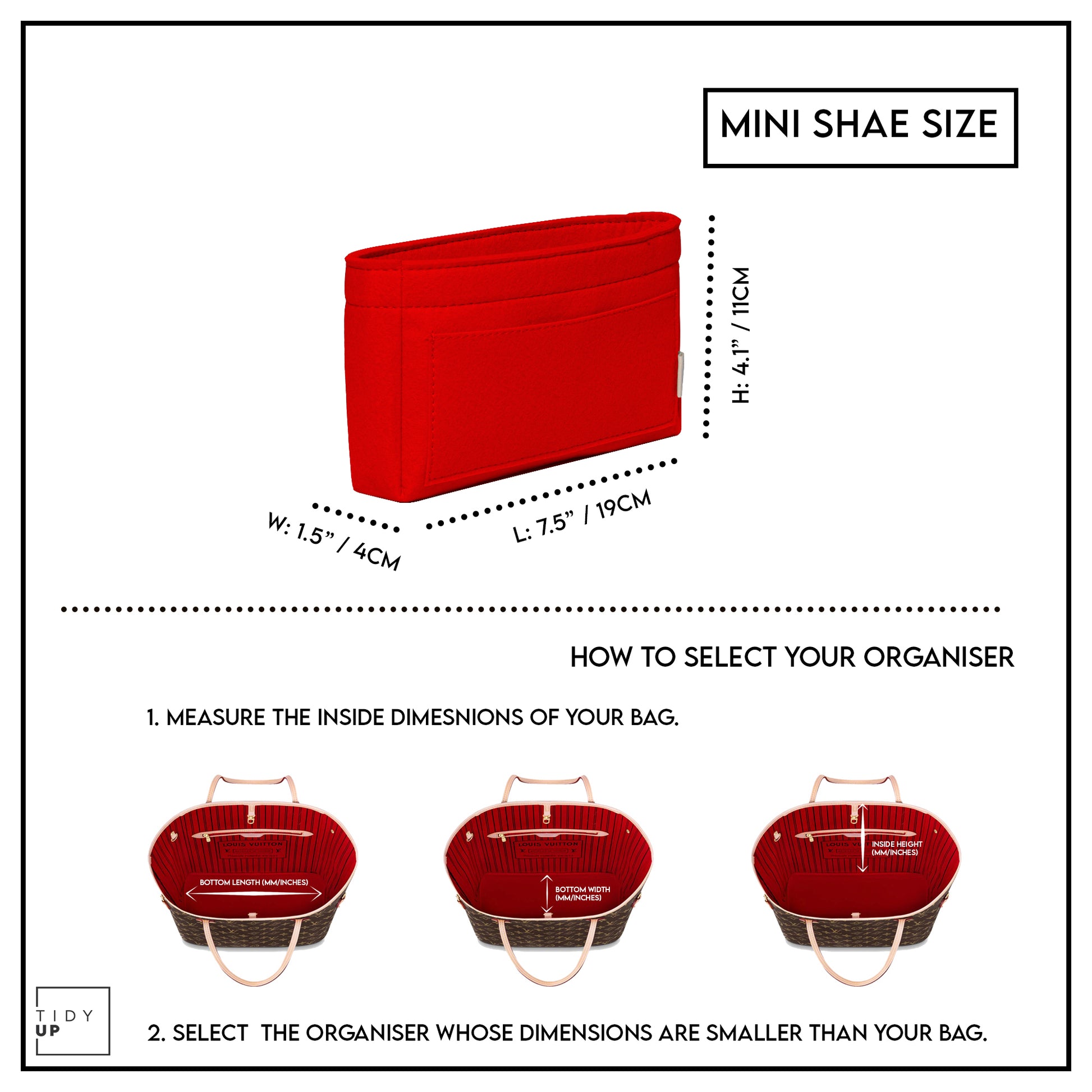 Mini Shae | Mini Handbag Organiser | TidyUp Red / Without Loops