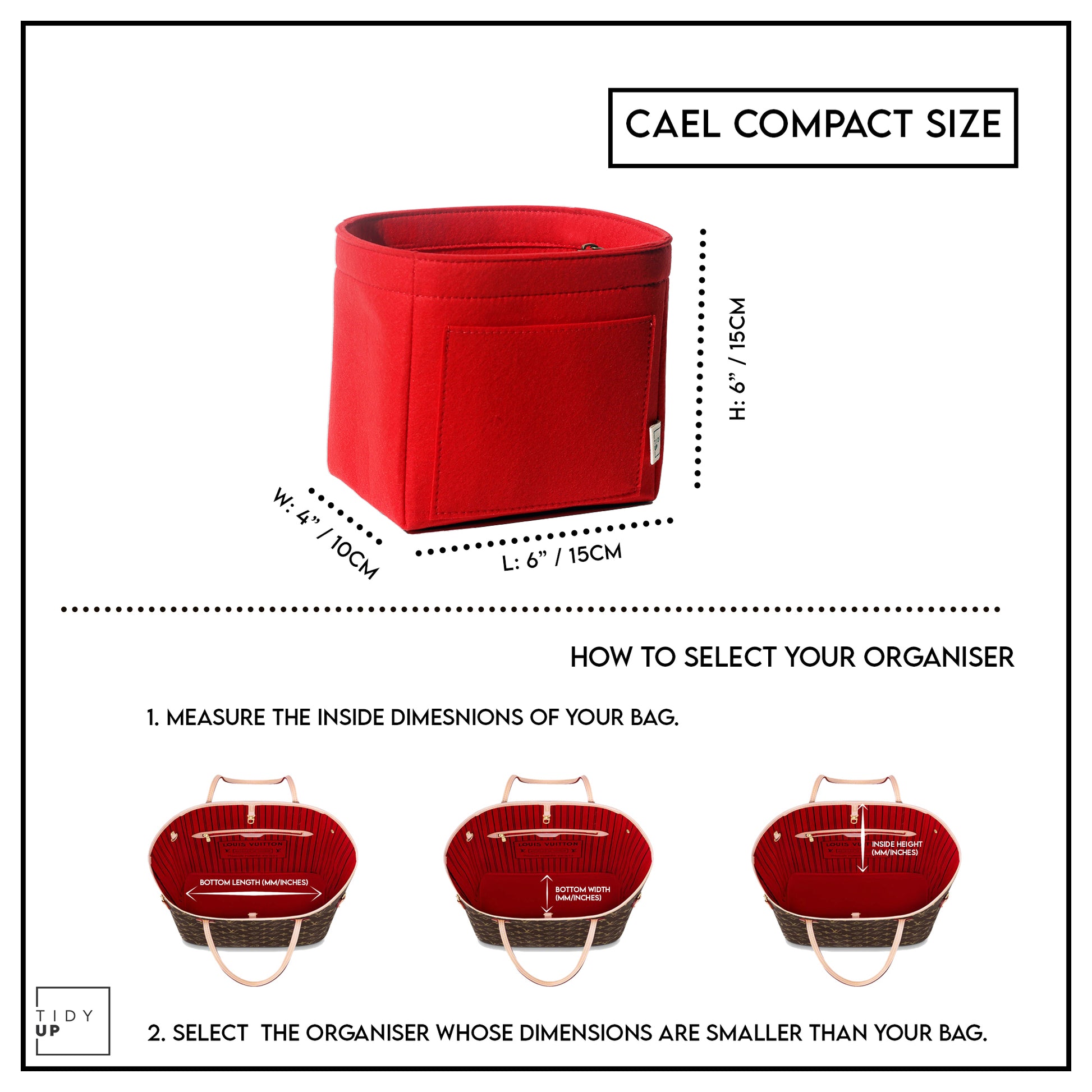 TidyUp Cael Compact Red Bag Organiser Dimensions