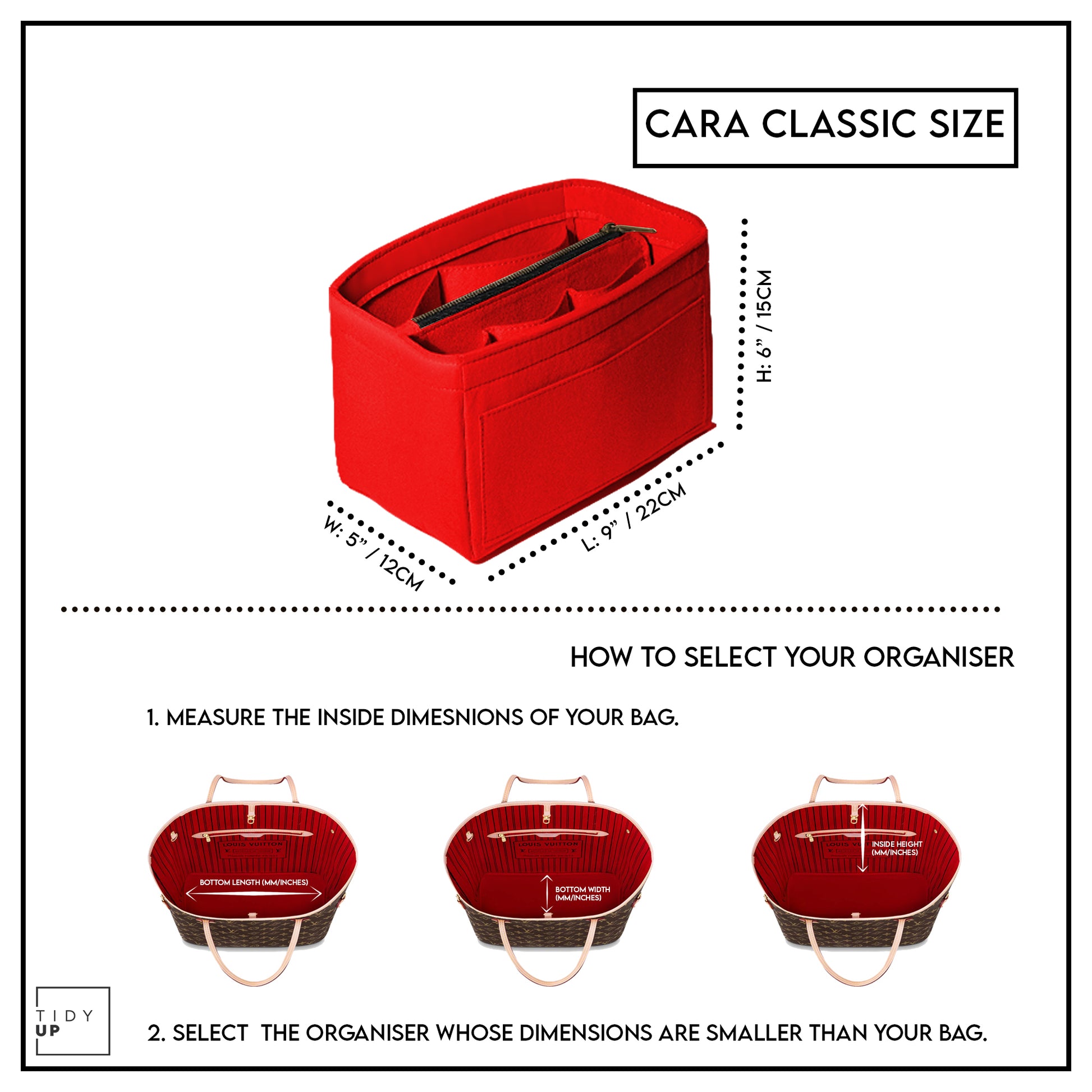 TidyUp Cara Classic Red Bag Organiser Dimensions